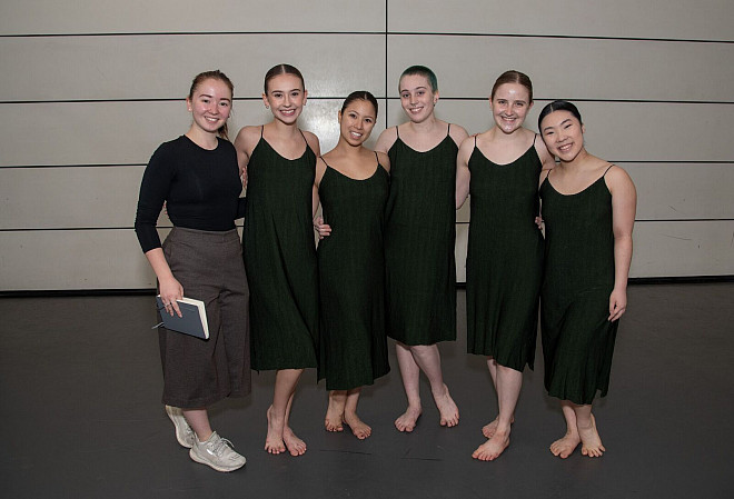 Eilish Shin-Culhane (far left) and fellow dance students before a performance of her piece, And Then They Fell