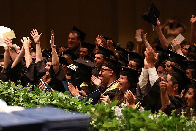 Students feeling accomplished after Marymount's 65th Commencement at Avery Fisher Hall, Lincoln Center