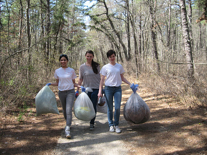 Taking a soil core in the New Jersey Pine Barrens is just one way in which Biology majors have the opportunity to do field research at MMC.