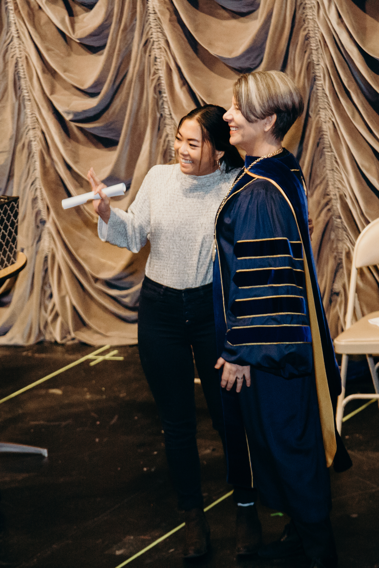 President Kerry Walk Ph.D. poses with an MMC student