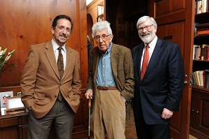 (L-R) Andrew C. Revkin, Barry Commoner and President Judson R. Shaver, Ph.D.