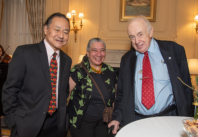Assistant Professor of Mathematics Steven Wat, Charite Martin-Wat and Dean Emeritus Peter H. Baker