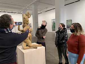 Prof. Rosenfeld leading virtual and in-person students through a tour of the Sean Kelly Gallery.