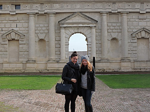 Maggie and Mimi outside of Giuliano Romano's Mannerist Palazzo Te in Mantova