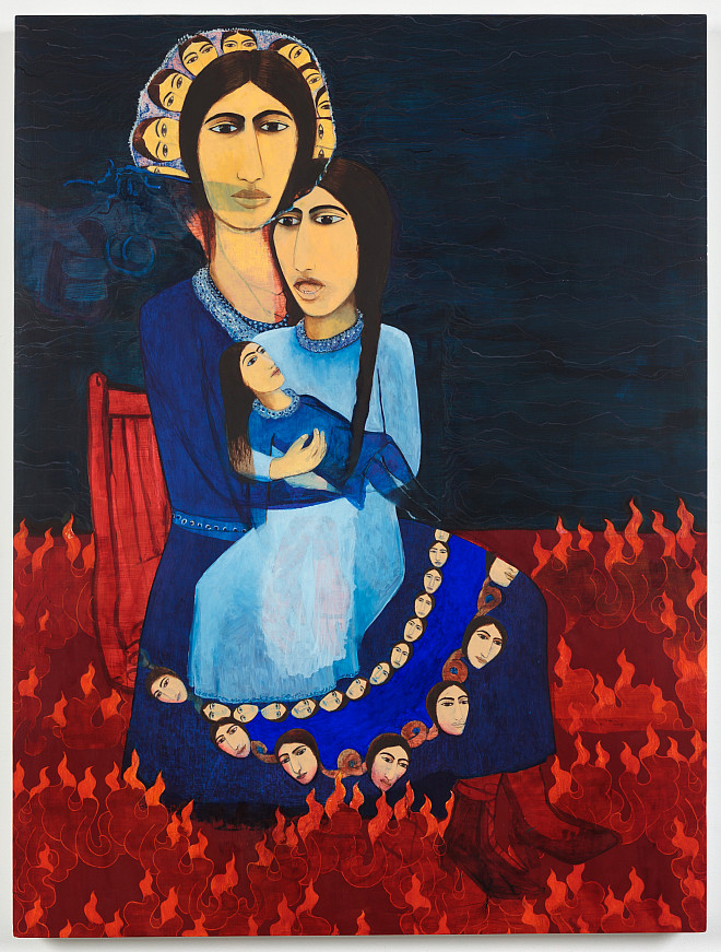 Samira Abbassy, Reincarnated Fears • Oil on Gesso Panel, 48 X 36, 2016