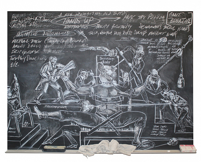 jc lenochan, the scrutinity of knowing too much too little too late, Chalkboard drawing, 36”x48, 2014-2015
