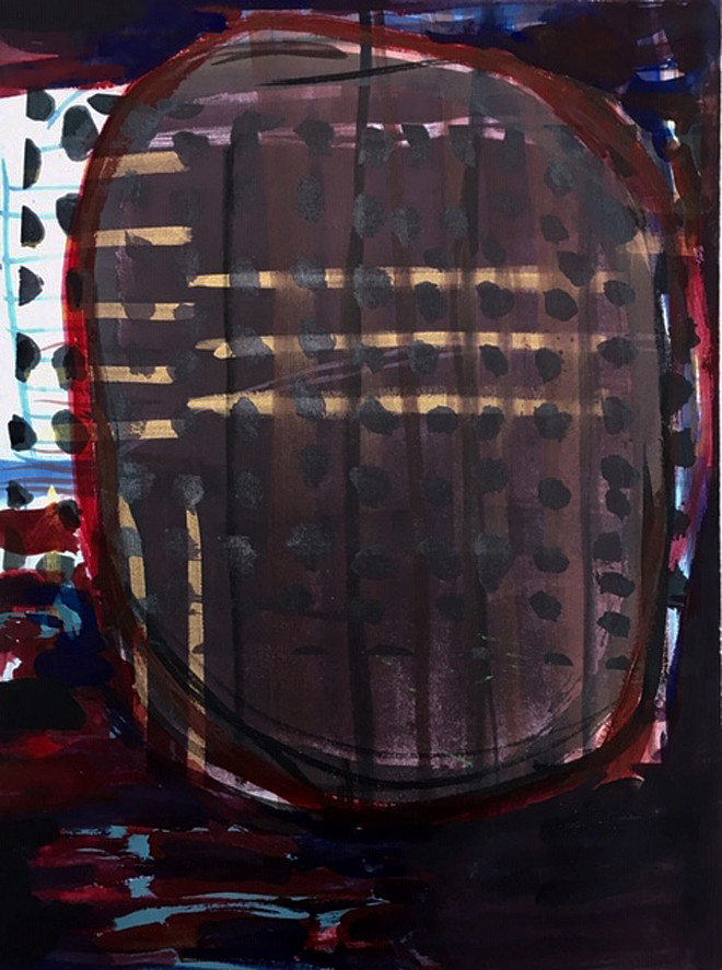 Judy Mensch, Head 2, Lithograph, silkscreen, gouache, Flashe paint, 14 7/8” x 11  1/8  2018
