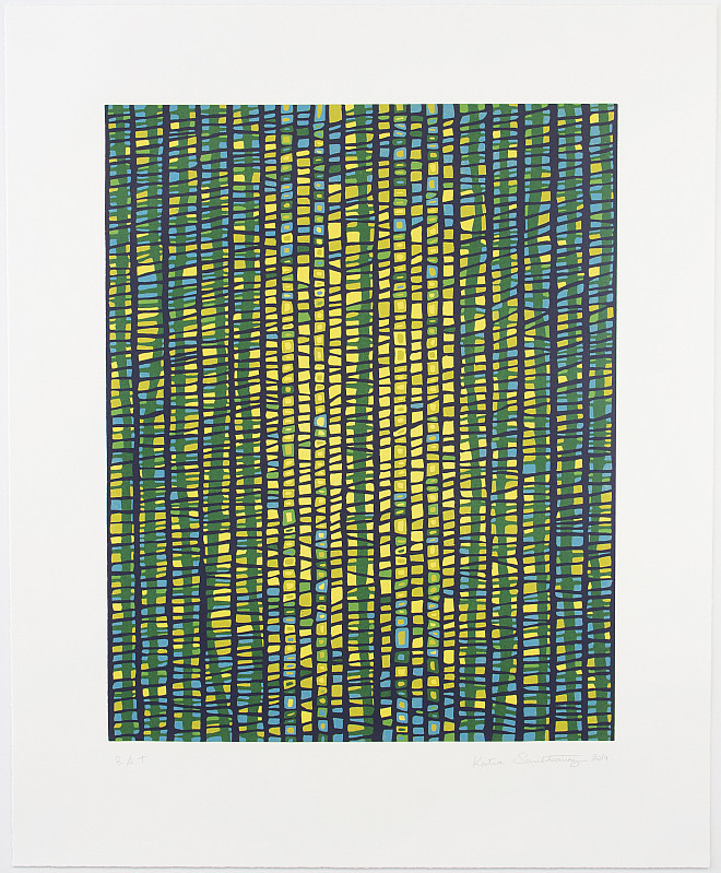 Katia Santibañez, Sailing Alone, Reduction Linoleum cut in 6 colors on Rives BFK paper, 27” x 22 2014