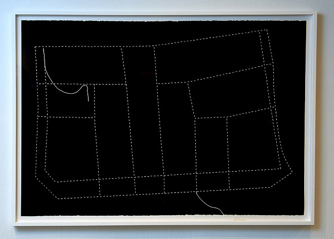 Emily Hass, Altonaer Straße, 2 Sewn 2, Canvas strands and paper, 34 x 47”, 2008