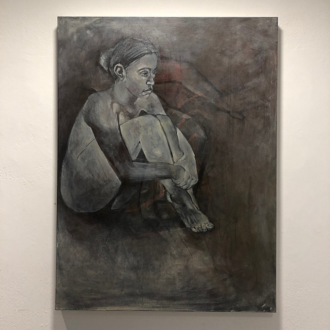 Sadie Inman, Pentimento, oil and graphite on canvas, 40” x 30 , 2018