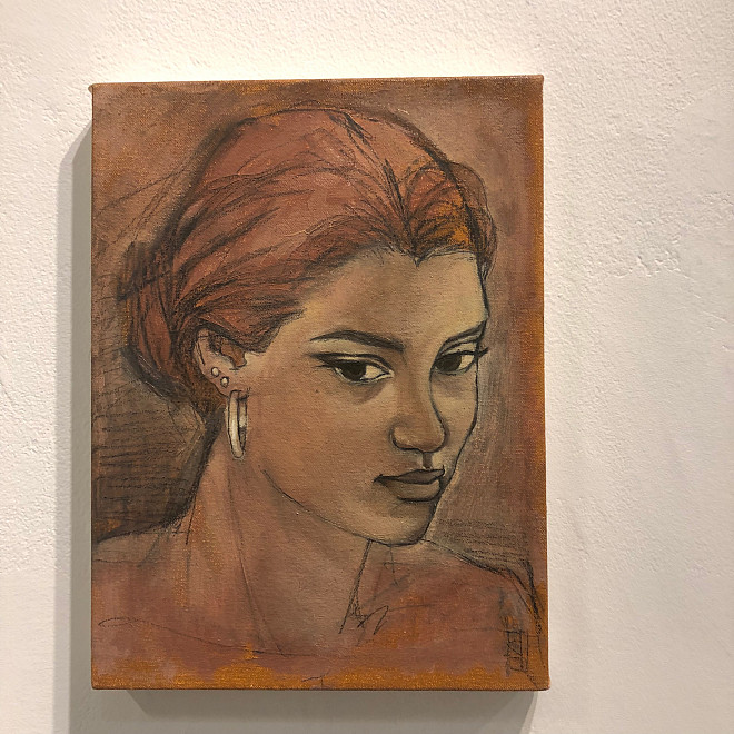 Sadie Inman, LeAnn, oil and graphite on canvas, 12” x 9, 2019
