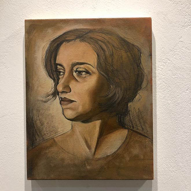 Sadie Inman, Sharlee “Mom, oil and graphite on canvas,14x 11, 2019