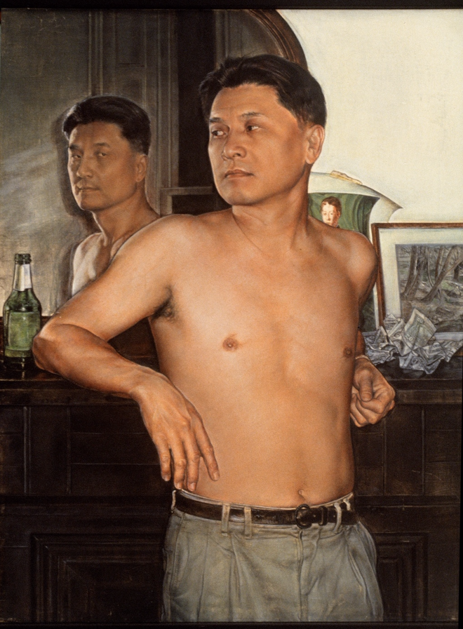 Herfield, David as Narcissus, Oil on wood, 18 x 14”, 1995