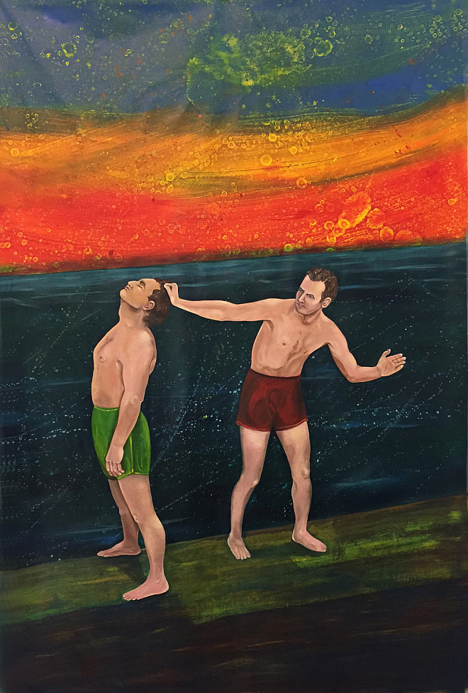 Tewes, Men in Trouble 4,Oil on canvas, 58 x 40”, 2016