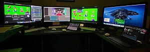 Video Enginer Matthew Straub '19 set up multiple computers to control Zoom, Isadora, and other pr...