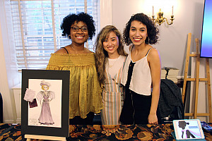 Paola Robles-Vasquez '20, Mariah Wiese '19, and Jennifer Iris Rivera '20 showcasing their costume design projects