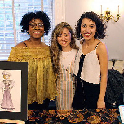 Paola Robles-Vasquez '20, Mariah Wiese '19, and Jennifer Iris Rivera '20 showcasing their costume design projects